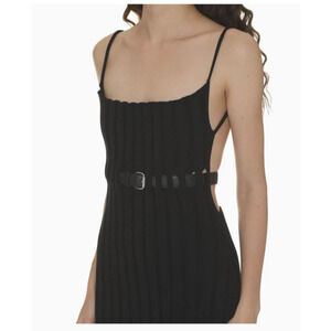 Alexander Wang Black Knit Ribbed Tank‎ Dress Cut-Out Open Back MISSING BELT S?